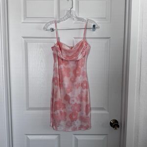 See You Monday Dress Womens Medium Pink Floral Cowl Neck Slip Lined Summer